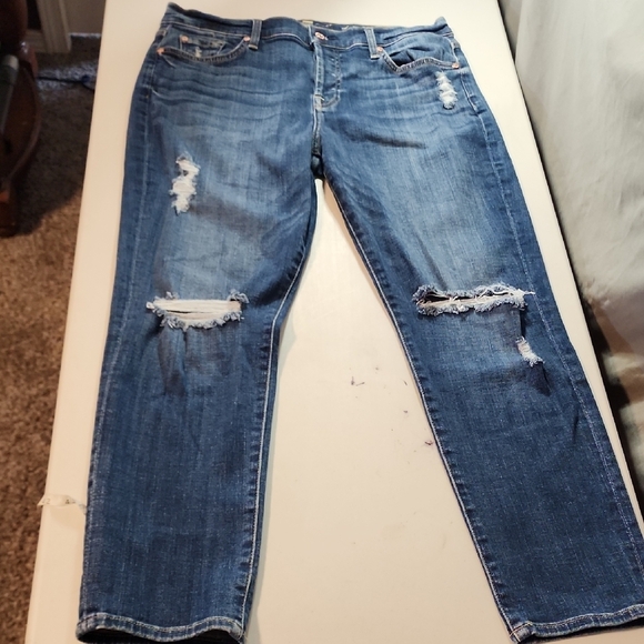 7 For All Mankind Blue Skinny Jeans with Vintage Fade - Picture 2 of 8